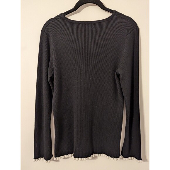 Calvin Klein Women's Sweater Pullover Ribbed Colorblock Black White Trim Size L - Picture 5 of 8